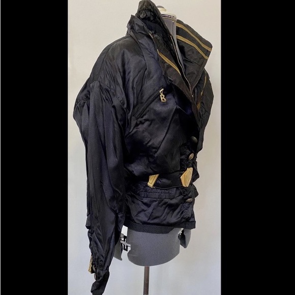 CHIC VINTAGE 1990s BOGNER LADIES SKI JACKET BLACK GOLD BELTED w/ HEADBAND 10 EUC - Picture 5 of 12